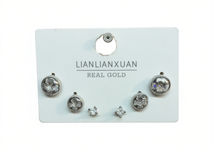 Orecchini a Perno in Argento Lianlianxuan a Forma di Fiore con Zirconi Incastonati, Set Regalo di Gioielli alla Moda per Donne - Product Image 1