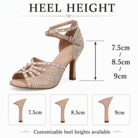 Chaussures de danse jazz à talons hauts pour femmes, sandales à bout ouvert en maille avec brides croisées et talons aiguilles ornés de strass