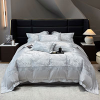 Parure de lit de luxe léger en coton longues fibres 100S, jacquard tissé, broderie lourde, 4 pièces, toutes saisons, cadeau pour chambre à coucher