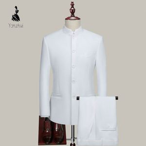 YZ Asiatische Größe Schmaler Kragen 2-teiliger Tang-Stil Hochzeitsanzug für Herren Traditioneller Chinesischer Formeller <span class=keywords><strong>Blazer</strong></span> und - Product Image 4
