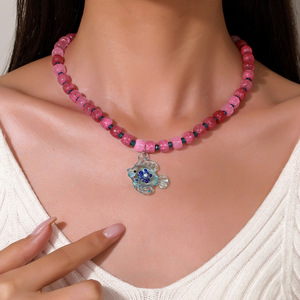 Collar de Cuentas con Temática Marina para Mujer, Estilo Veraniego, con Cuentas de Pescado, Estrella de Mar y Cuentas de Vidrio, Ajustable, Joyería para Fiestas - Product Image 2
