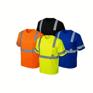Ropa de Trabajo de Seguridad Reflectante de Alta Visibilidad para Construcción de Carreteras, de Manga Corta, Transpirable, de Poliéster Plateado, con Logotipo Personalizado - Product Image 1
