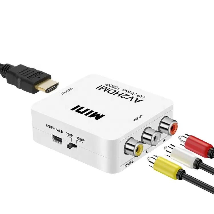 Hot RCA To HDMI HDTV Composite 1080P 3 RCA CVBS Adapter Mini HDMI To AV Audio Video Converter Small Box Mini hdmi2av av2hdmi