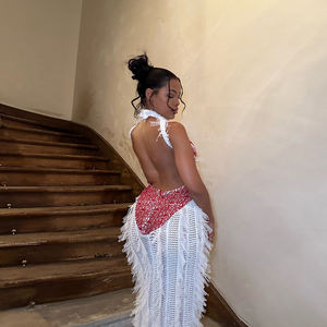 Robe élégante sans manches à col rond Kliou K24D52490, robe moulante tendance pour femmes avec franges au <span class=keywords><strong>dos</strong></span> - Product Image 2