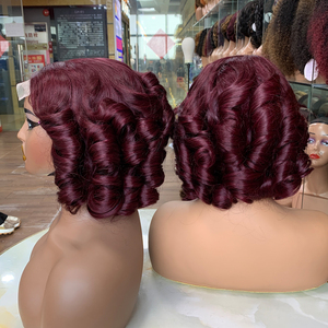 Perruque bouclée avec fermeture en dentelle 4x4 en cheveux humains, cheveux vierges brésiliens Remy, boucles romantiques # Cheveux Funmi 99J Bob 12 pouces Sdd pour la vente en gros - Product Image 1
