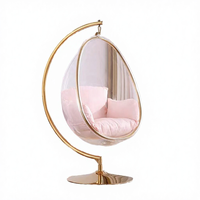 Fauteuil suspendu bulle en acrylique transparent avec support en acier inoxydable doré, design œuf suspendu or et argent, mobilier d'extérieur étanche