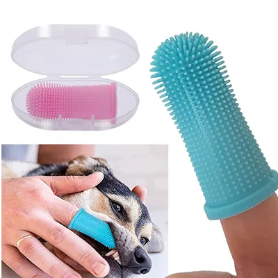애완 동물 칫솔 구강 청소 손가락 브러시 실리콘 손가락 브러쉬