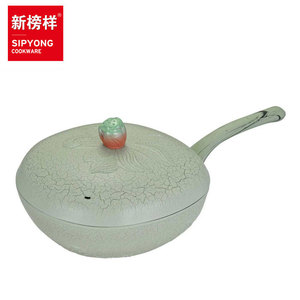 Lotus Flower Wok 32cm Green Non-Stick Flat Bottom For Induction Gas Electric <b>Stoves</b> - Product Image 4