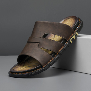 Sandalias de Hombre Modernas con Punta Abierta, de Cuero Genuino, Transpirables, con Tiras Cruzadas, Cosidas a Mano, Antideslizantes, para Playa, Verano, Casuales - Product Image 3