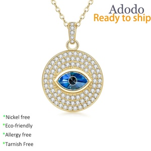 Marquise Cut 6*10mm Blue Zircon Round Disc Pendant Necklaces Vintage Classic 14k Gold Filled Copper Evil Eye Jewelry Handmade - Product Image 1