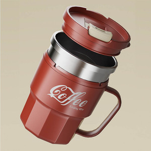 2025 gran oferta promoción BPA libre doble pared de acero inoxidable vaso de viaje taza de café PP exterior con asa 400ML - Product Image 3