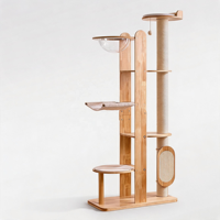 Arbre à chat en bois massif de 183 cm, multi-niveaux, avec capsule spatiale, tour d'escalade, hamac écologique et condo pour chats d'intérieur