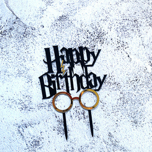 ที่ประดับเค้กอะคริลิค รูปหนวดและแว่นตา สีทองดำ สไตล์น้ำผึ้งและความหวาน สุขสันต์วันเกิด อุปกรณ์ตกแต่งเค้ก - Product Image 4