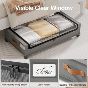 Organisateur de rangement pour chaussures sous le lit, tiroir métallique roulant, rangement sous le lit pour vêtements avec roulettes - Product Image 2