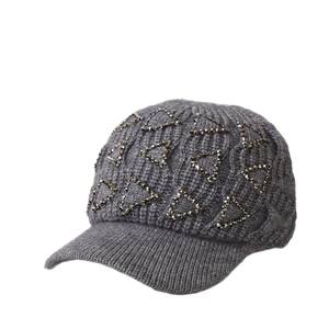 Gorra de Béisbol Tejida de 6 Paneles para Mujer, Otoño Invierno, Poliéster/Algodón, Diseño Triangular con Pedrería, Moderna, Cálida, Gris Blanco - Product Image 5