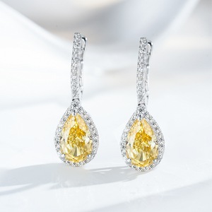 Pendientes de Plata de Ley S925 con Forma de Gota de Agua para Mujer, Estilo de Lujo Ligero, Halo en Color Amarillo/Rosa, Forma de Pera, 5ct - Product Image 2