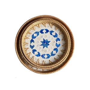 Pièces de coquillage brillant vadrouille noir fond <span class=keywords><strong>plat</strong></span> 13 pouces petit panier de service en <span class=keywords><strong>rotin</strong></span> - Product Image 2