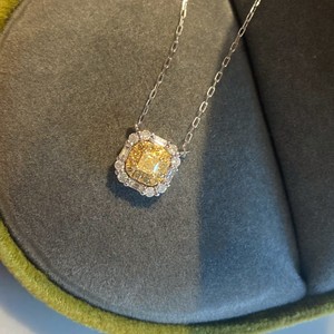 Collar con Colgante de Diamante Amarillo de Oro Sólido de 18K Xinfly, Collar con Doble Halo de Diamantes Baguette, Joyería Fina para Mujer - Product Image 4