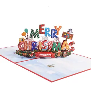 New creative 3D Merry Christmas cards Holiday Greetings Handmade Christmas Pop Up Card Color Printing