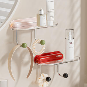 Étagère de salle de bain ovale Woofun à fixation par ventouse avec crochets pour le rangement des soins de la peau et des cosmétiques, design durable - Product Image 4