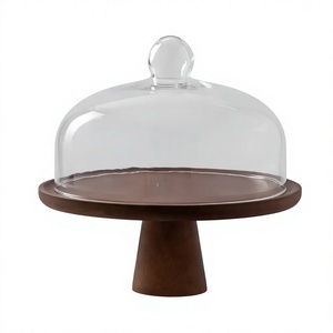 Minimalistic Round Wood <b>Cake</b> <b>Stand</b> Handmade with glass top Pedestal Dessert Display for Wedding Birthday Party Table for hotel - Product Image 3