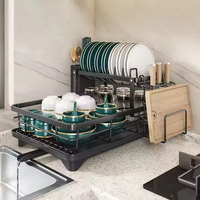 Étagère de rangement de cuisine moderne, petite, double niveau, en acier inoxydable, pour vaisselle et casseroles, écologique, multifonctionnelle, réglable