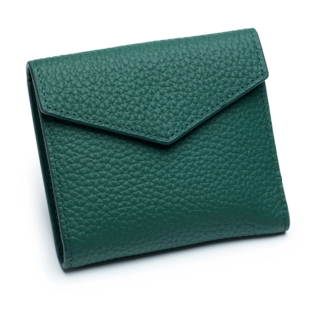 2023 Women Green Pebble Leather Small Trifold Envelop Wallets Mini Ladies Purses with RFID Blocking