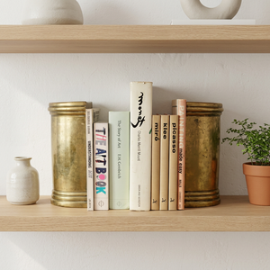 AK Brass Polish Finished Brass Pillar Shape Metal <b>Bookends</b> Set Of 2 For Living Room Table Shelf Home Decor Best Price - Product Image 3