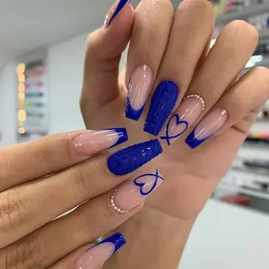 Vente en gros de haute qualité presse à ongles français ballerine strass Gel presse sur ongles faux ensemble avec colle à ongles