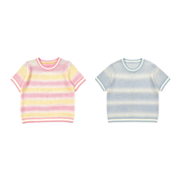 Pull-over ajouré rayé à manches courtes et col rond pour femme – Vêtements féminins en stock pour l'été