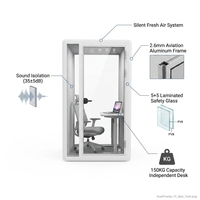 Espace d'étude isolé, unité modulaire silencieuse, 1 personne, pièce acoustique préfabriquée, station d'intimité