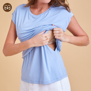 Logo personnalisé femmes haut d'<span class=keywords><strong>allaitement</strong></span> maternité à manches courtes vente en gros confortable T-shirts d'<span class=keywords><strong>allaitement</strong></span> - Product Image 1