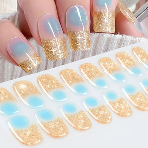 1 feuille de Wraps pour ongles en gel semi-durcis noirs à rayures géométriques, autocollants pour ongles en gel pailleté sans cuisson, Wraps de vernis à ongles pour manucure florale - Product Image 4