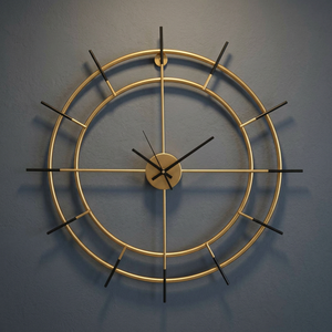 Horloge murale moderne en métal doré, design géométrique abstrait rond, à piles, quartz analogique - Product Image 4
