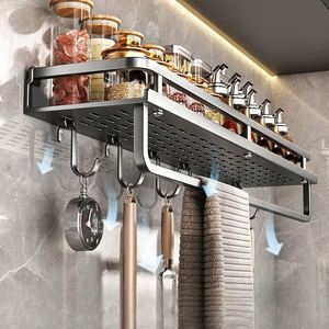 Kitchen Seasoning Rack <b>Shelf</b> Stainless Steel Removable Condiment Salt Storage Rack with Hooks <b>Wall</b> <b>Mounted</b> Rust Resistant Modern - Product Image 4