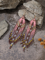 Boucles d'oreilles longues de fée faites à la main, style européen et américain, avec pampilles en cristal rose et perles de riz contrastées rose et violet