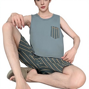 Men's Floral Sleeveless Tank Top Set Crew Neck Knitted Cotton Breathable Vintage Casual Summer Wear 200g - Product Image 5