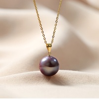 Collier de perles d'eau douce violettes naturelles avec pendentif unique en or K – Accessoire vestimentaire élégant et tendance, populaire sur internet