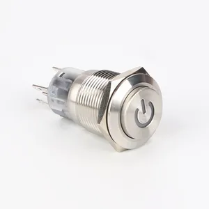 waterproof buttons switches flat and high head led metal latching momentary illuminated switch 19mm push button switch