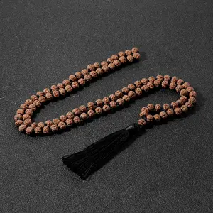 Rudraksha Vòng Cổ Japamala Đính Hạt Tua Rua Tự Nhiên/Trang Sức Chúc Phúc Yoga Thiền 108 Tràng Hạt Mala Cho Nam Nữ