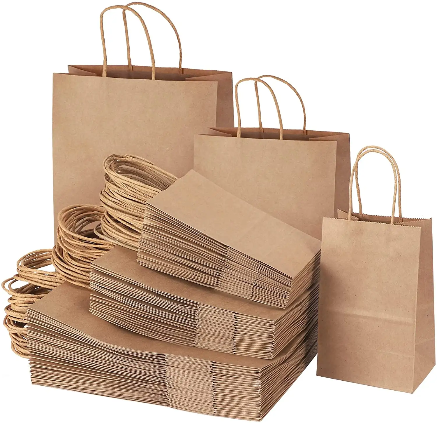 Bolsa de compras con mango de papel Kraft, embalaje de comestibles impreso con logotipo personalizado, artesanal, impresión de huecograbado marrón, Express Zz