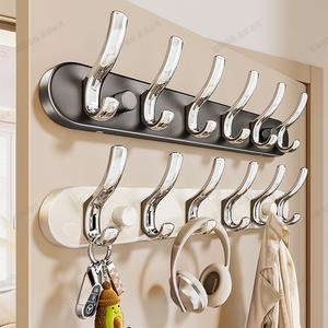 Porte-objets mural à ventouse rectangulaire avec 5 crochets, installation facile pour vêtements, clés, sacs, organisateur de porte - Product Image 1