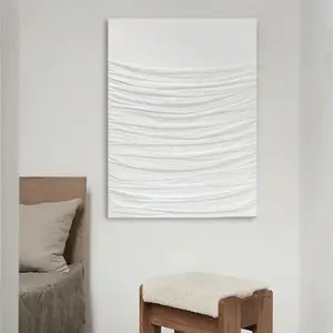 Hotel Wall Decor 100% Pure Handmade Origami White 3D Heavy Texture Plaster Modern Canvas Decoration Framed Oil Painting