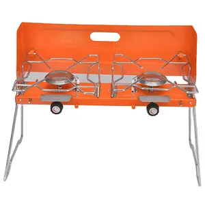 Portable Foldable Aluminum Alloy Double Burner BBQ Grill Windproof Gas Stove for Camping and Picnics