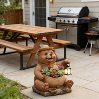 Statue de jardin en forme d'ours à énergie solaire avec lanterne, pot à fleurs en résine pour plantes succulentes, décoration de jardin extérieur, figurine d'animal