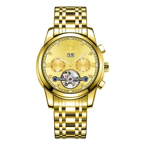 Gouden Roestvrij Staal Mechanische Horloges Luxe Merk Automatische Horloges Custom Diamond Horloges Voor Mannen Origineel