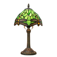 Lampe de bureau en verre teinté style campagnard américain, motif libellule verte, abat-jour en dôme, E26, LED, pour chambre à coucher, chevet, usage domestique