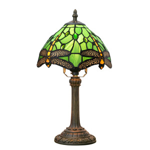 American Country Tifany <strong>Stained</strong> <strong>Glass</strong> Desk <strong>Lamp</strong> Green Dragonfly Design Dome <strong>Shade</strong> E26 Farmhouse LED Bedroom Bedside Room Use - Product Image 5