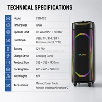 Enceinte portable CSN-102 avec lumières LED RGB, enceinte karaoké sans fil, système audio rechargeable