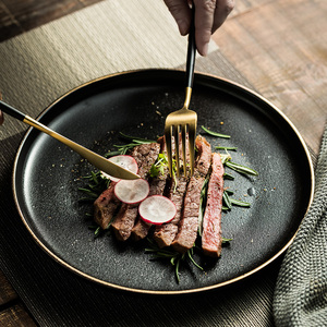 จานเซรามิกเคลือบด้านสีดำทรงกลมสำหรับเสิร์ฟสเต็ก พาสต้า สปาเก็ตตี้ ผลไม้ ของหวาน ถาดเสิร์ฟอาหาร ชุดอาหารสำหรับร้านอาหาร - Product Image 5